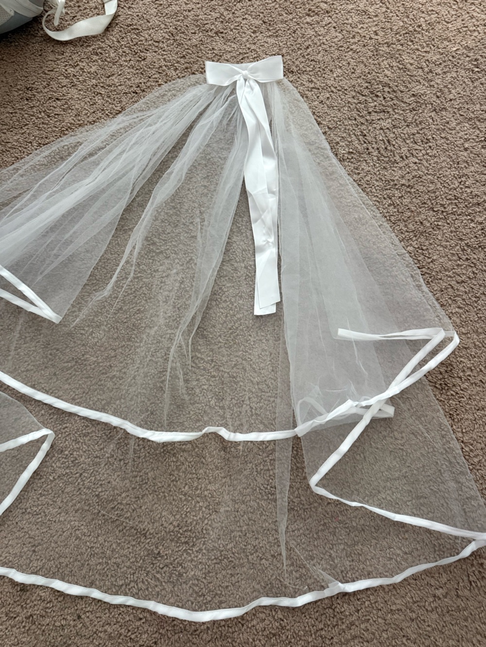 Two-Tier White Bridal Veil with Satin Edge and Bow